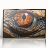 Mid-century modernist art depicting a colorful bird, in silver-framed acrylic, suitable for nursery wall decor.