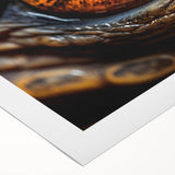 Art deco poster of a vibrant blue peacock on rolled canvas, suitable for dining room or bathroom wall art.