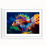 Abstract art print of birds in soft pastel shades on a white framed canvas, suitable for bedroom or dining room decor.