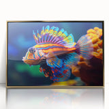 Mid-century modernist style bird illustration in muted earth tones, framed acrylic, ideal for nursery wall art.