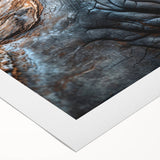 Art deco poster featuring a stylized bird design in muted gold and black tones on rolled canvas.