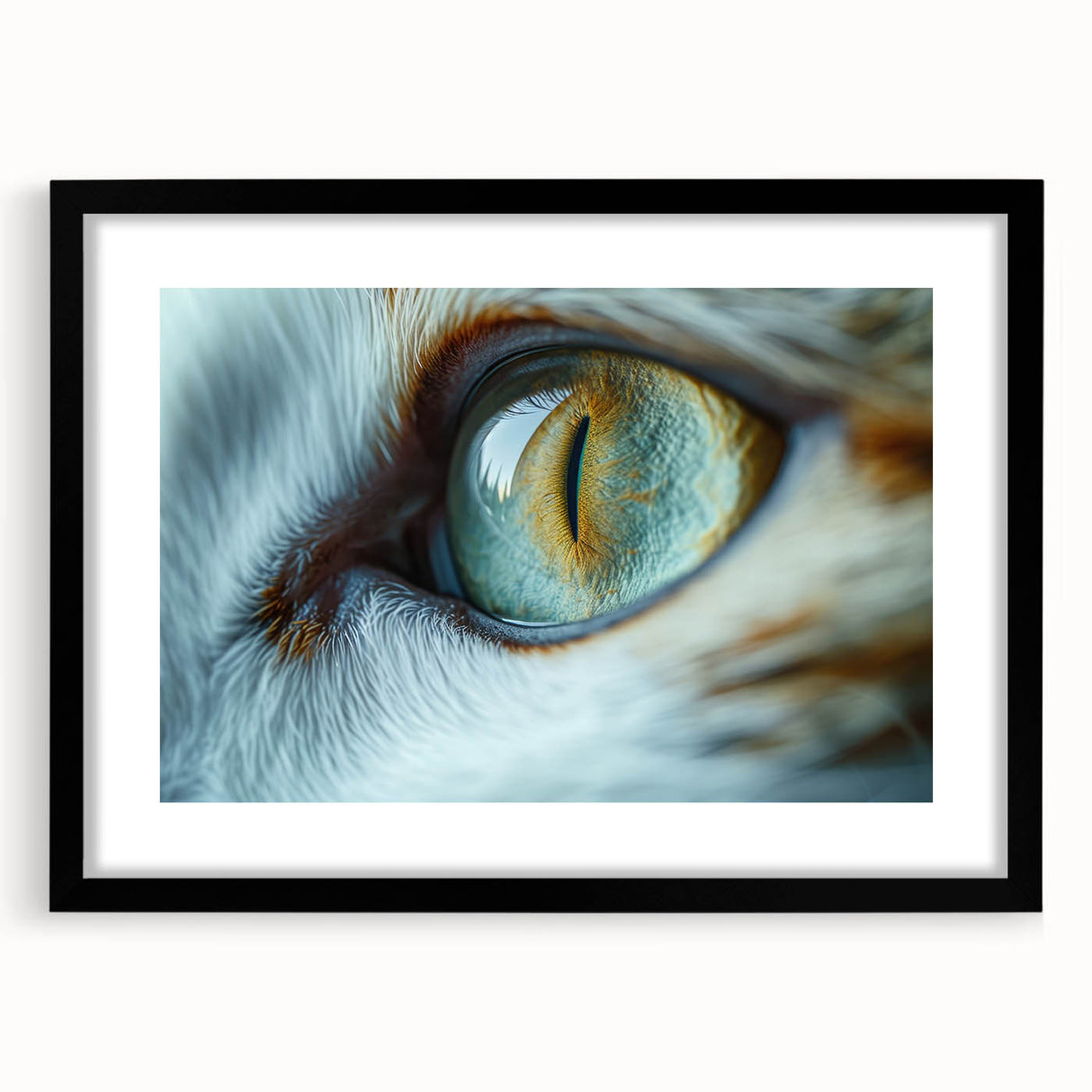 Extra large textured abstract art print featuring colorful birds, in a black frame with mat, ideal for living room decor.