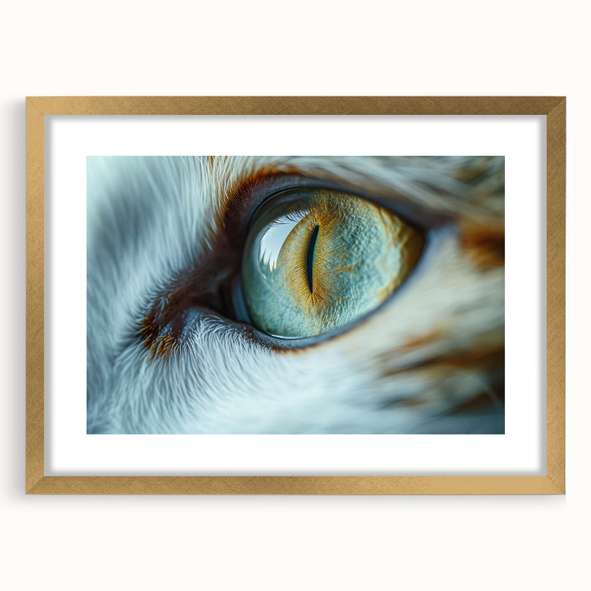 Extra large abstract art print of birds in flight, using textured blue and white tones on a gold-framed canvas.