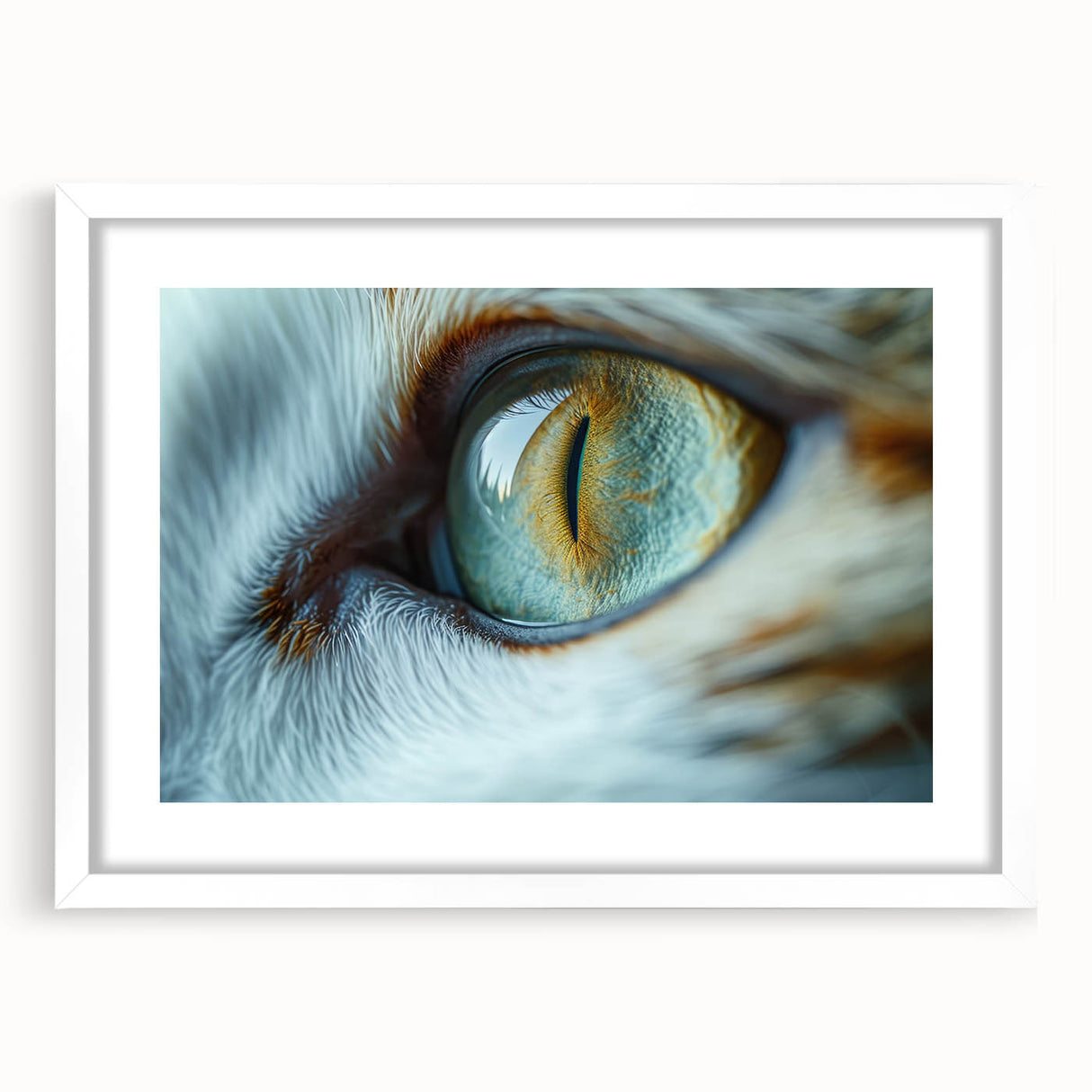 Abstract art print of birds in flight, using soft pastel shades on a white framed canvas.