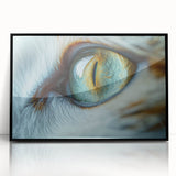 Large abstract wall art featuring a mid-century modernist bird design in muted tones, acrylic print framed in black.