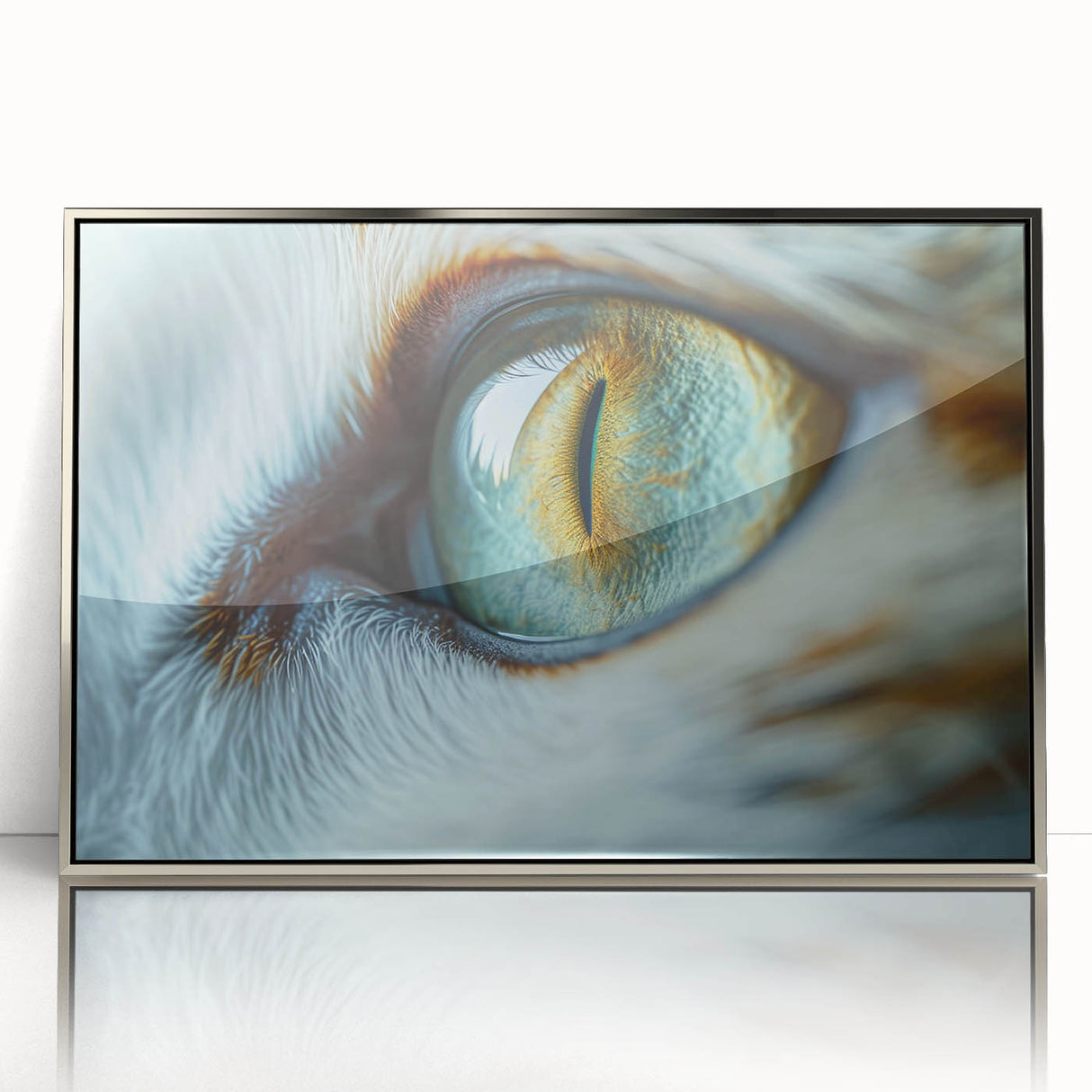 Mid-century modernist art of a bird in flight, framed acrylic with silver edges, in muted earth tones.