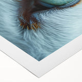 Art deco poster of a peacock with rich teal and gold tones on rolled canvas, suitable for dining room or bathroom wall art.