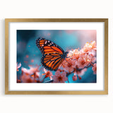 Extra large abstract art print featuring a textured depiction of birds, in gold frame with mat.