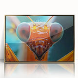 Mid-century modernist style large art print of a bird, in muted earth tones on framed acrylic.