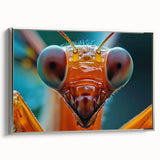 Framed canvas featuring a vintage poster art style landscape with colorful birds in flight against a black background.