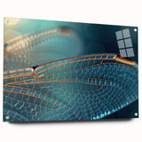 Close-up acrylic print of a bird, featuring vibrant blues and greens, ideal for dining room decor.