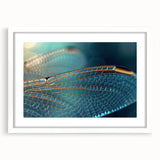 Abstract art print of birds in muted earth tones on a white-framed canvas, suitable for bedroom or dining room decor.