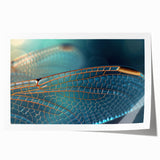 Close-up image of a bird on a branch, muted earth tones, rolled print.