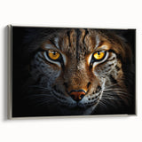 Framed canvas landscape art painting depicting colorful birds in flight on a black background.