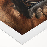 Art deco poster of a vibrant peacock on a rolled canvas, ideal for dining room wall art.