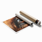 Extra large rolled print of a close-up hummingbird with vibrant green and red hues, ideal for classy bathroom wall art.