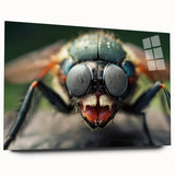 Large abstract wall art depicting a close-up of a bird in vibrant blue and green tones on acrylic glass.