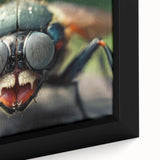 Close-up of a bird in black textured art on a framed canvas, featuring vibrant colors, ideal for living room decor.