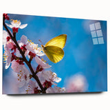 Large abstract wall art of birds in flight, rendered in soft gray and blue tones on acrylic glass.