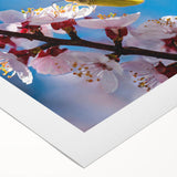 Art deco poster of a vibrant peacock on a rolled canvas, suitable for dining room or bathroom wall art.