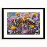 Extra large abstract art print featuring vibrant, colorful textured depiction of birds, on black framed canvas.