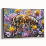 Framed canvas landscape art painting featuring a colorful bird in vintage poster style.