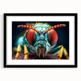 Extra large abstract art print of colorful, textured birds, framed in black, ideal for living room decor.