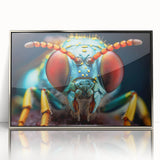 Mid-century modernist art of a bird in muted gray and blue tones on framed acrylic, ideal for nursery wall decor.