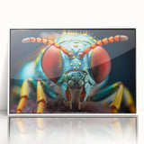 Art deco poster of a colorful bird on a white acrylic framed print, ideal for nursery wall decor.