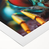 Art deco poster of a vibrant peacock on a rolled canvas, ideal for dining room wall art.