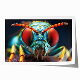 A close-up print of a hummingbird feeding on bright pink flowers, presented on a rolled canvas.