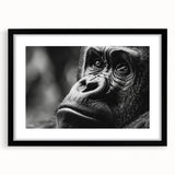 Extra large abstract art print of colorful, textured birds, in a black frame with mat, ideal for living room decor.