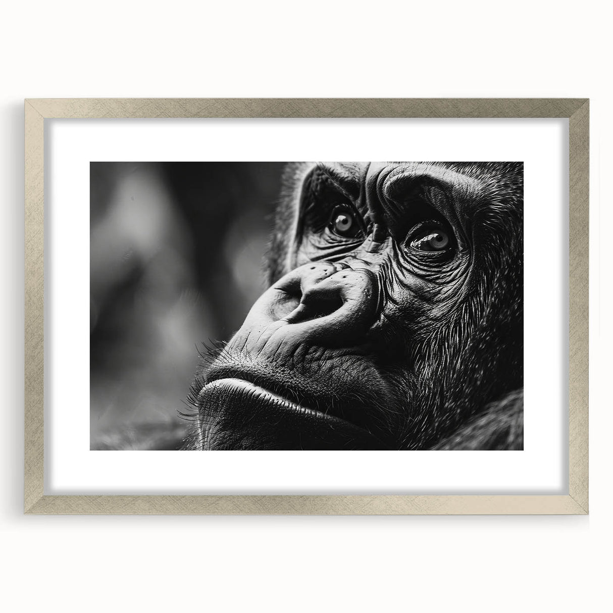 Textured art depicting a close-up of a bird, rendered in muted earth tones on a framed silver mat.