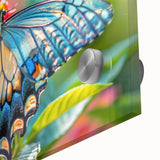 Mid-century modernist acrylic print of a bird close-up in muted earth tones, ideal for dining room art.