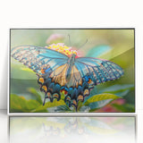 Art deco poster of a bird in vibrant colors on white acrylic, ideal for nursery wall art.