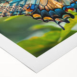 Art deco poster featuring a stylized bird in muted gold and teal hues on rolled canvas.