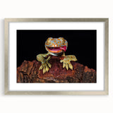 Textured art print of abstract birds in muted gray and silver tones, framed with a silver mat, ideal for bedroom art.