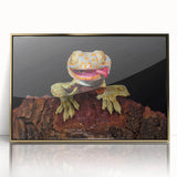 Mid-century modernist bird design in gold frame, ideal for nursery wall art.