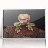 Art deco poster of a bird in flight, with muted pastel shades on a white acrylic frame, suitable for nursery wall art.