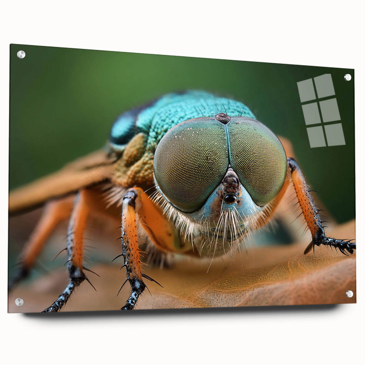 Large abstract wall art featuring a close-up of a bird, rendered in vibrant colors on acrylic glass.