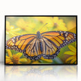 Large abstract wall art featuring vibrant, multicolored bird designs on a black acrylic frame.