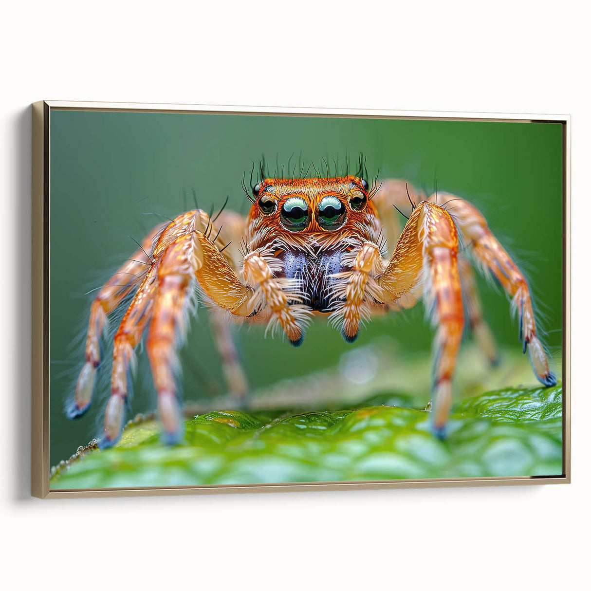 Framed canvas featuring a close-up of a bird in gold tones, ideal for bedroom wall art.