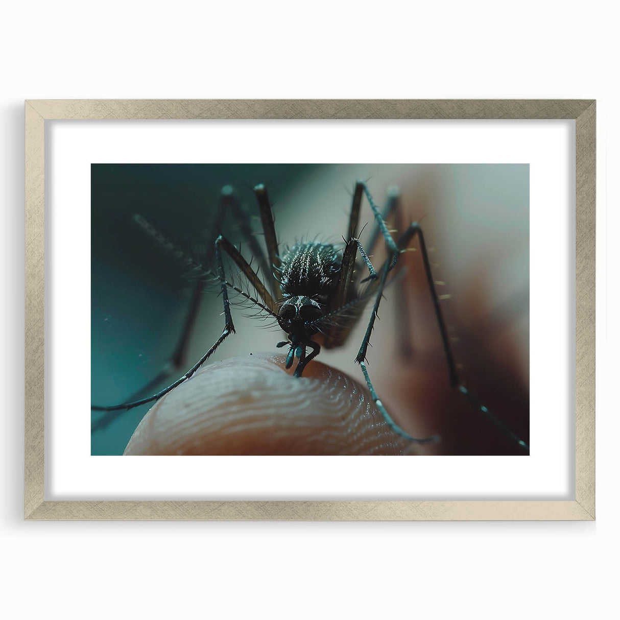 Textured art print of abstract birds in silver frame, featuring soft gray and white tones, ideal for bedroom art.