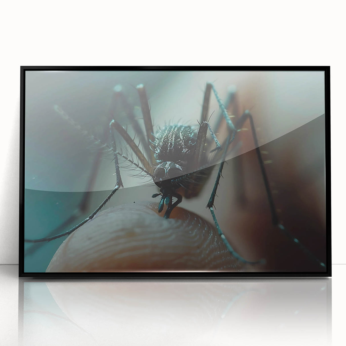 Large abstract wall art depicting a vibrant bird design in mid-century modernist style on black framed acrylic.