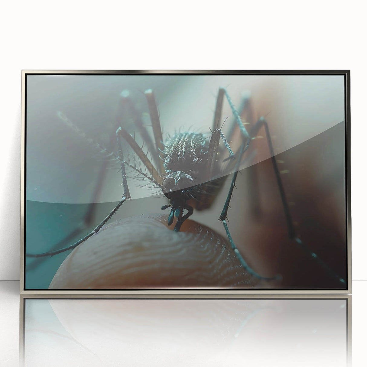 Mid-century modernist art of a bird in muted earth tones on a silver-framed acrylic, ideal for nursery wall decor.