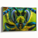 Framed canvas of a colorful landscape art painting featuring birds in flight against a black background.