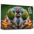 Close-up view of a bird in vibrant colors on acrylic glass, suitable for bedroom or dining room decor.