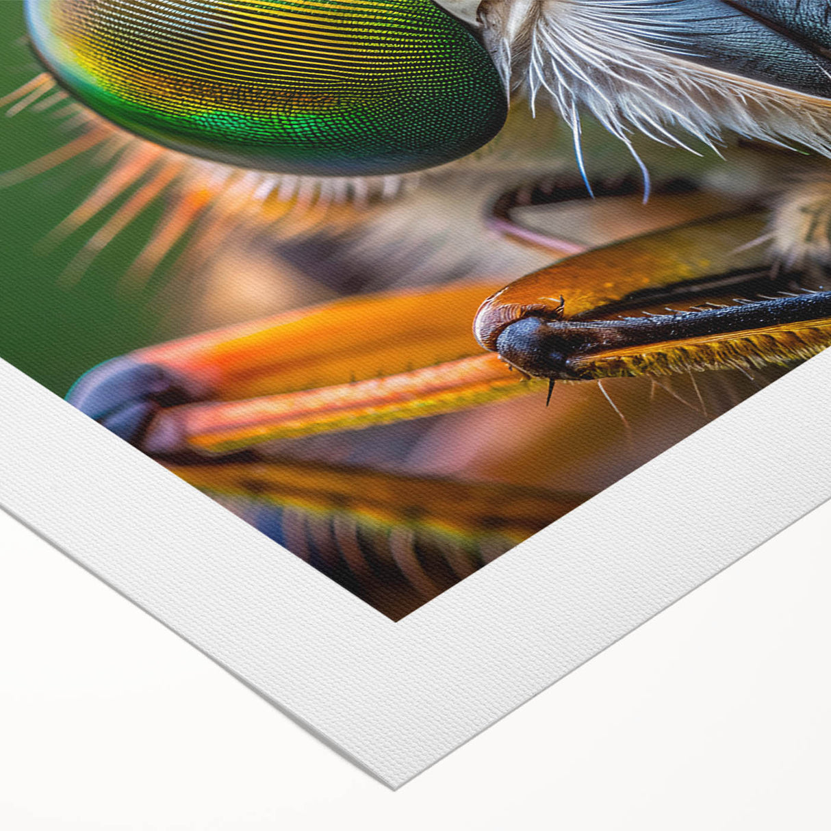 Art deco poster of a vibrant peacock on a rolled canvas, suitable for dining room or bathroom wall art.