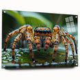 Close-up of a bird in vibrant colors on acrylic glass, ideal for bedroom or dining room decor.