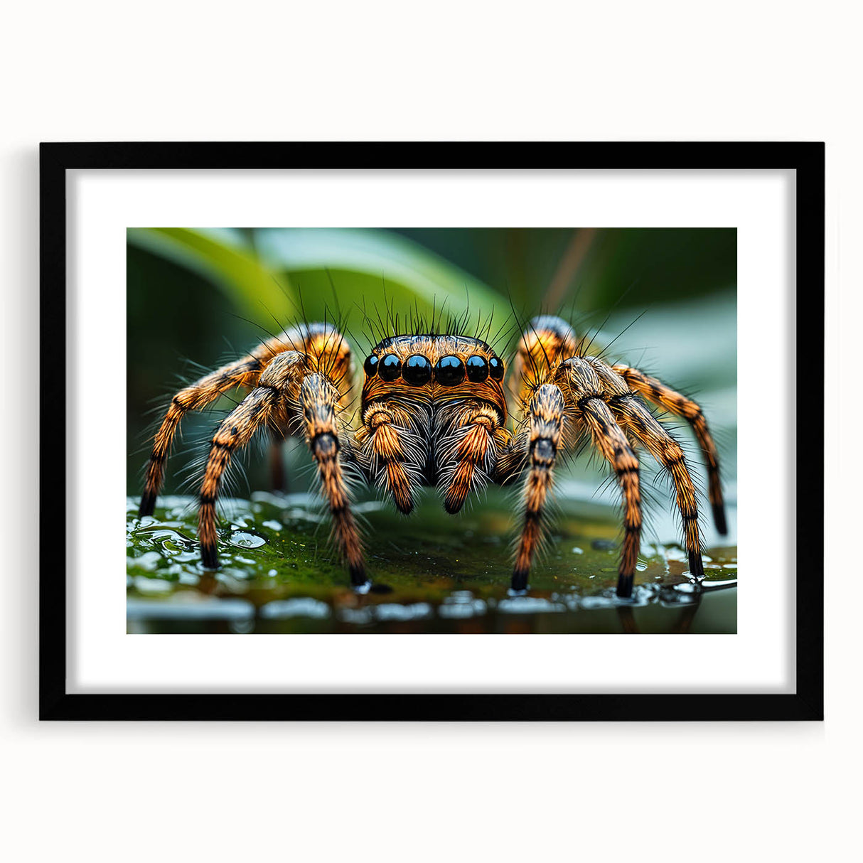 Extra large abstract art print featuring a colorful, textured depiction of birds, framed in black.